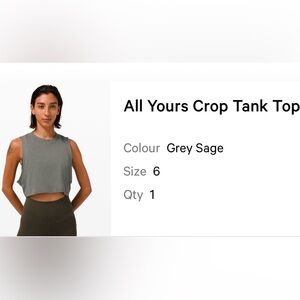 Lululemon All Yours Crop Tank Top Sage Green size 6